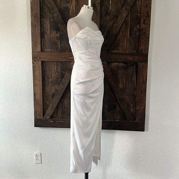 NWT KUTUMAI Cowl Neck Satin Corset Dress Strapless Tube Top Split Party Cocktail - Picture 12 of 16